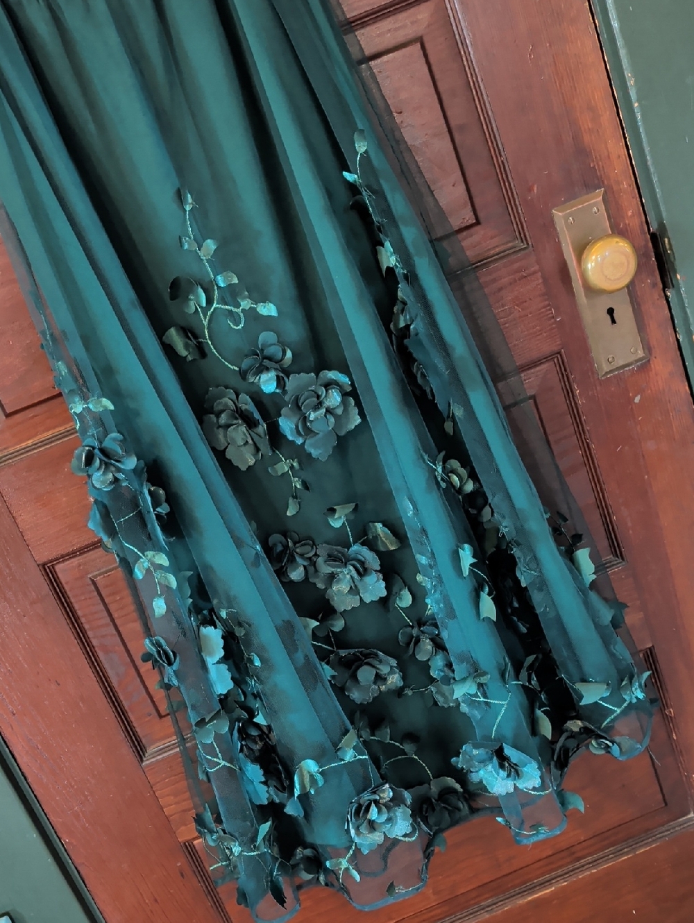 By Anthropologie Floral Appliqué Skirt Deep Green Tulle Maxi Whimsical M - Picture 3 of 9